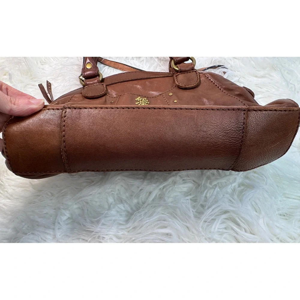 Y2K Lucky Brand Brown Leather Studded Satchel Crossbody Bag Antique Brass